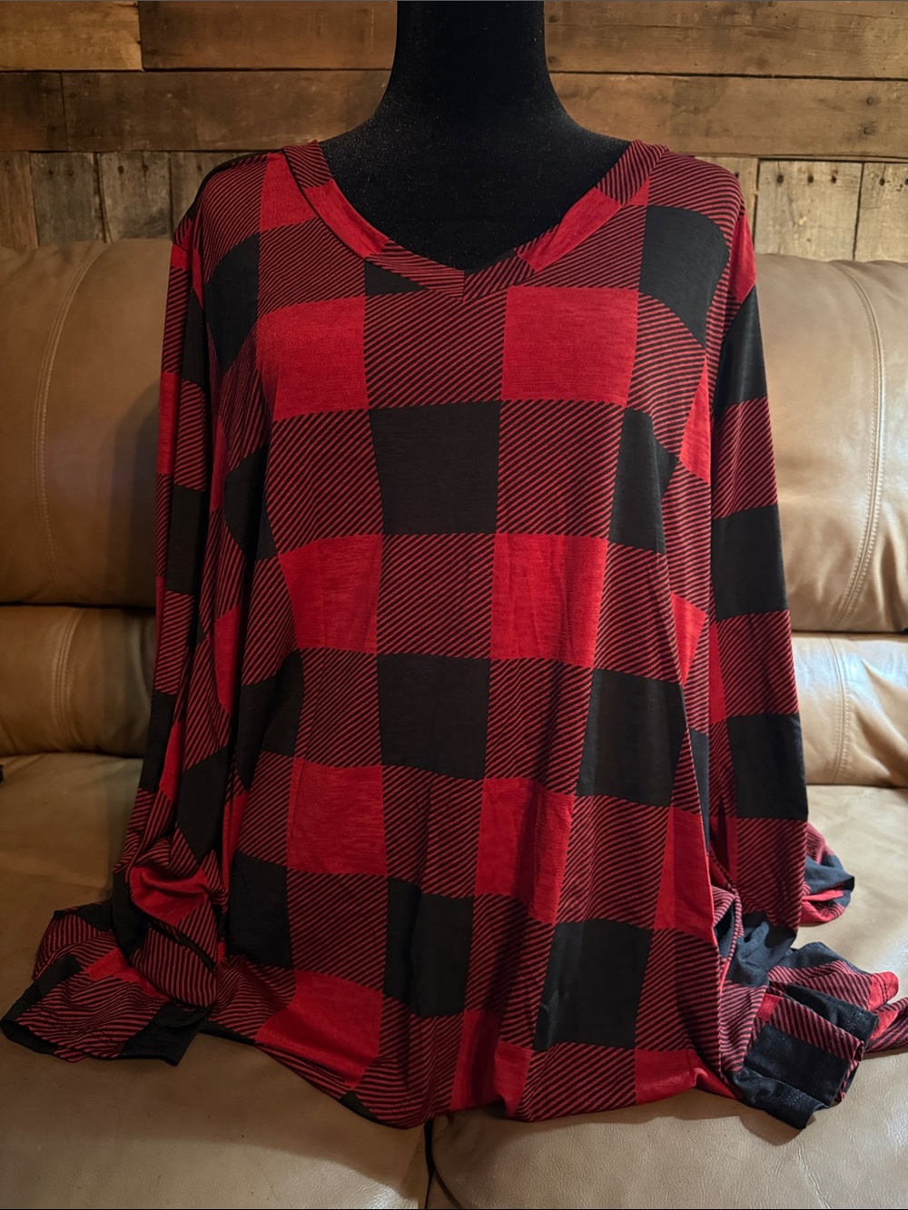 Red & Black Buffalo Plaid V-Neck Tunic